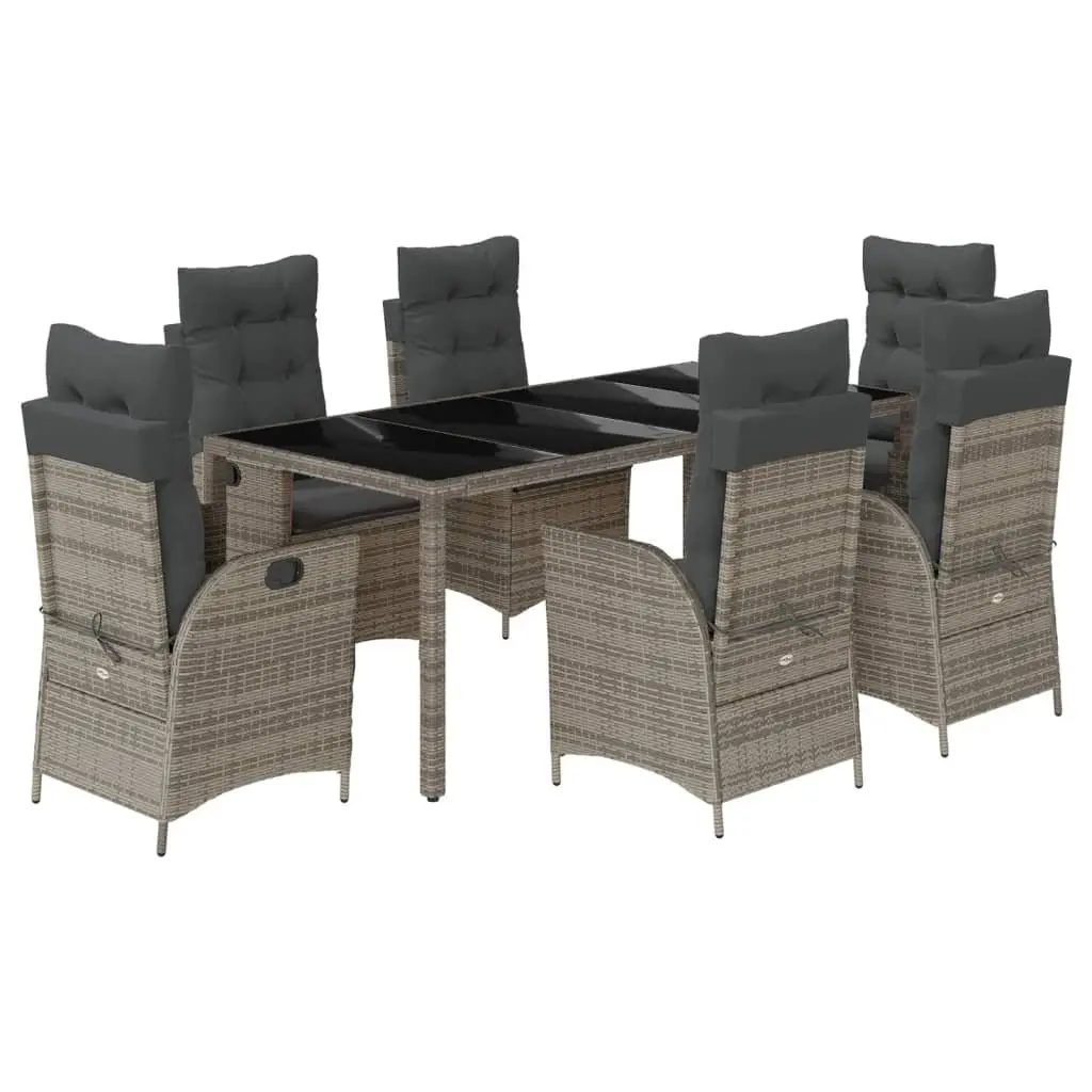 Garden Dining Set 7 Piece Outdoor Furniture Grey Poly Rattan with Cushions