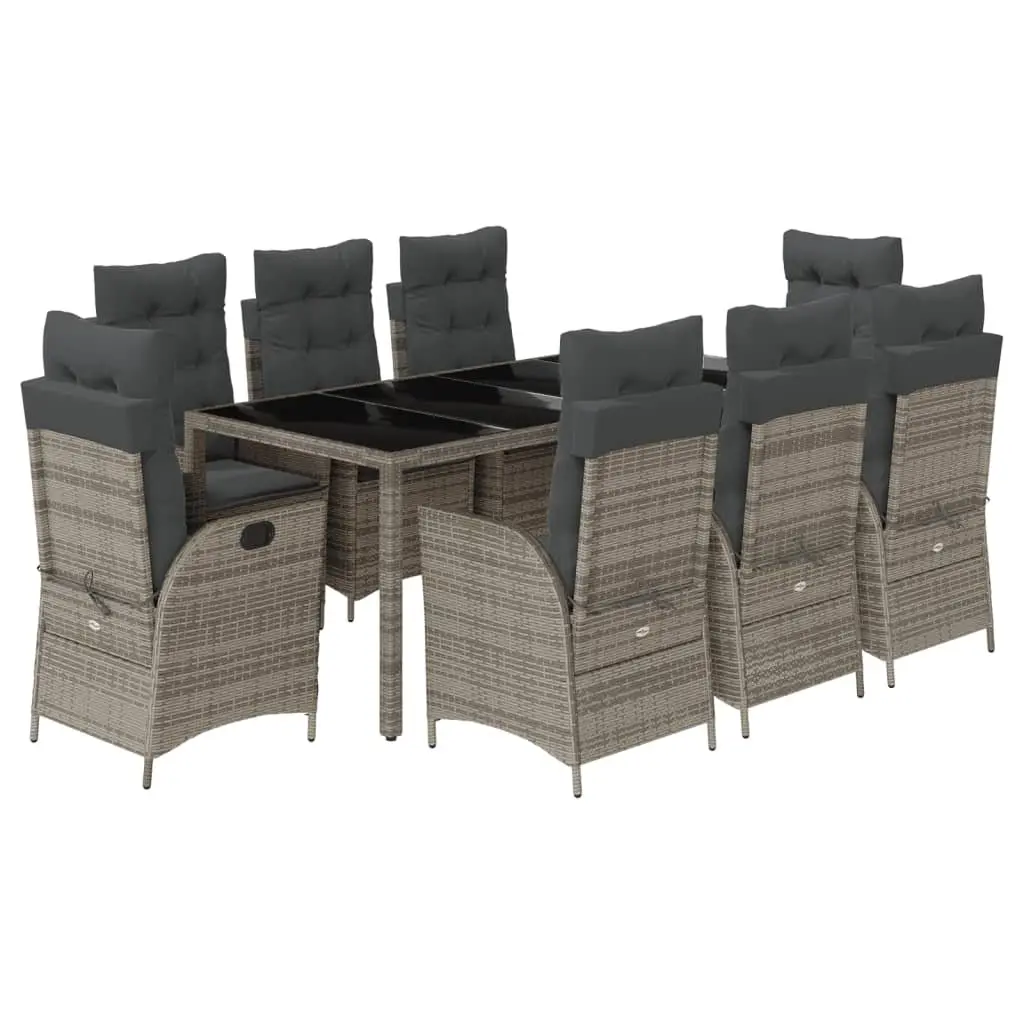 Garden Dining Set 9 Piece Outdoor Furniture Rattan Chairs Table Patio Grey