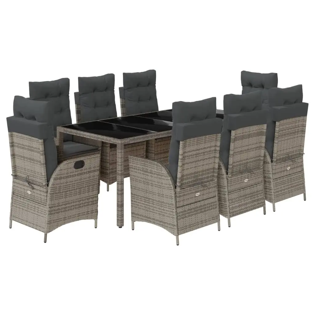 Garden Dining Set Grey 9 Piece Outdoor Furniture Poly Rattan with Cushions