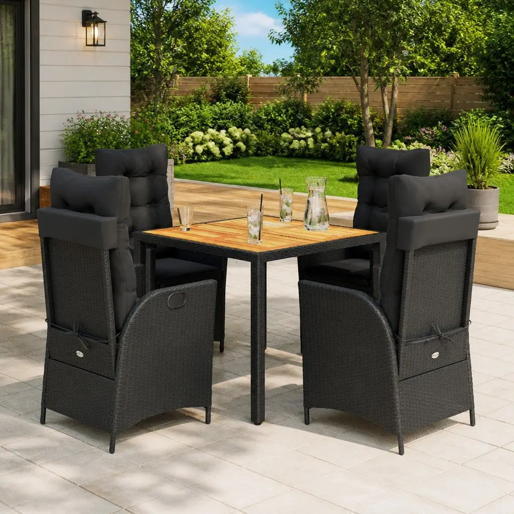 Garden Dining Set Black 5 Piece Outdoor Furniture Poly Rattan with Cushions