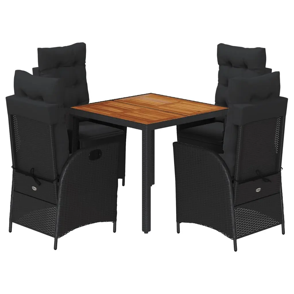 Garden Dining Set Black 5 Piece Outdoor Furniture Poly Rattan with Cushions