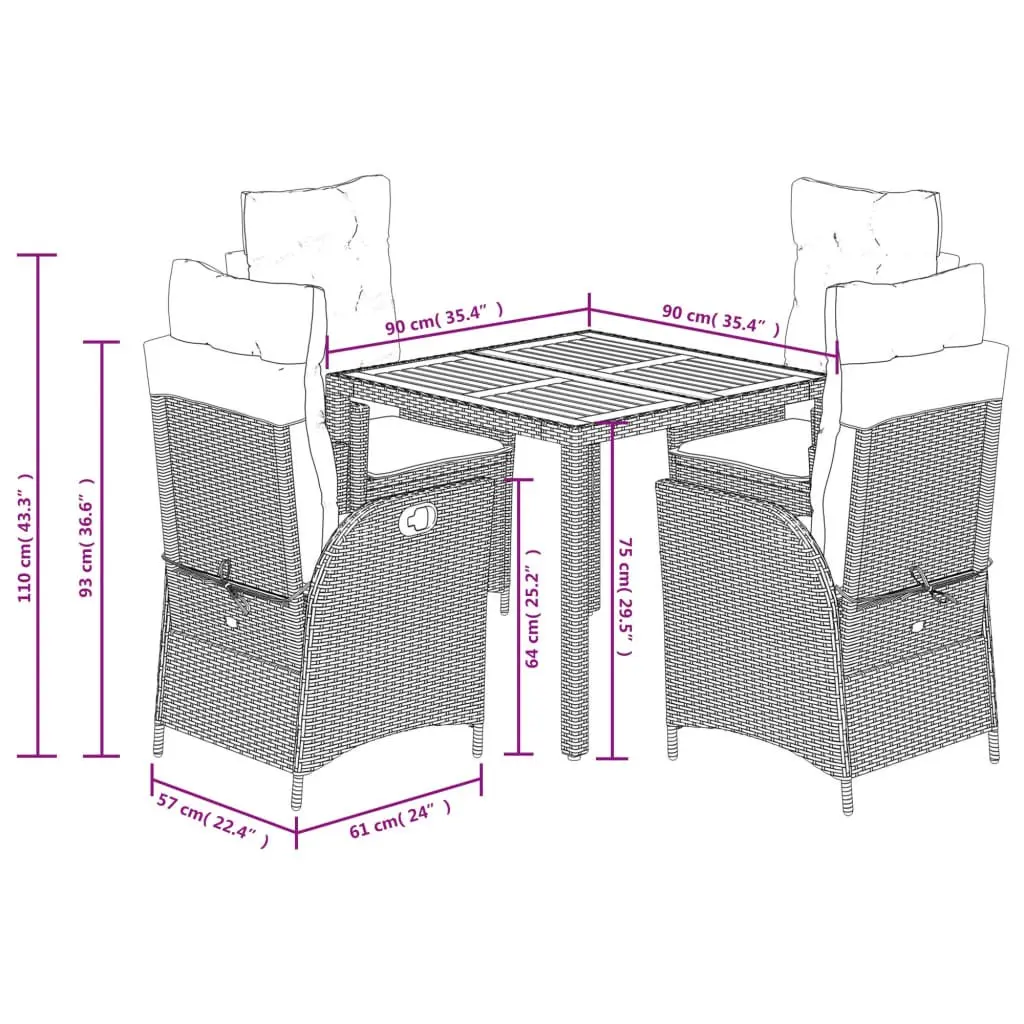 Garden Dining Set Black 5 Piece Outdoor Furniture Poly Rattan with Cushions
