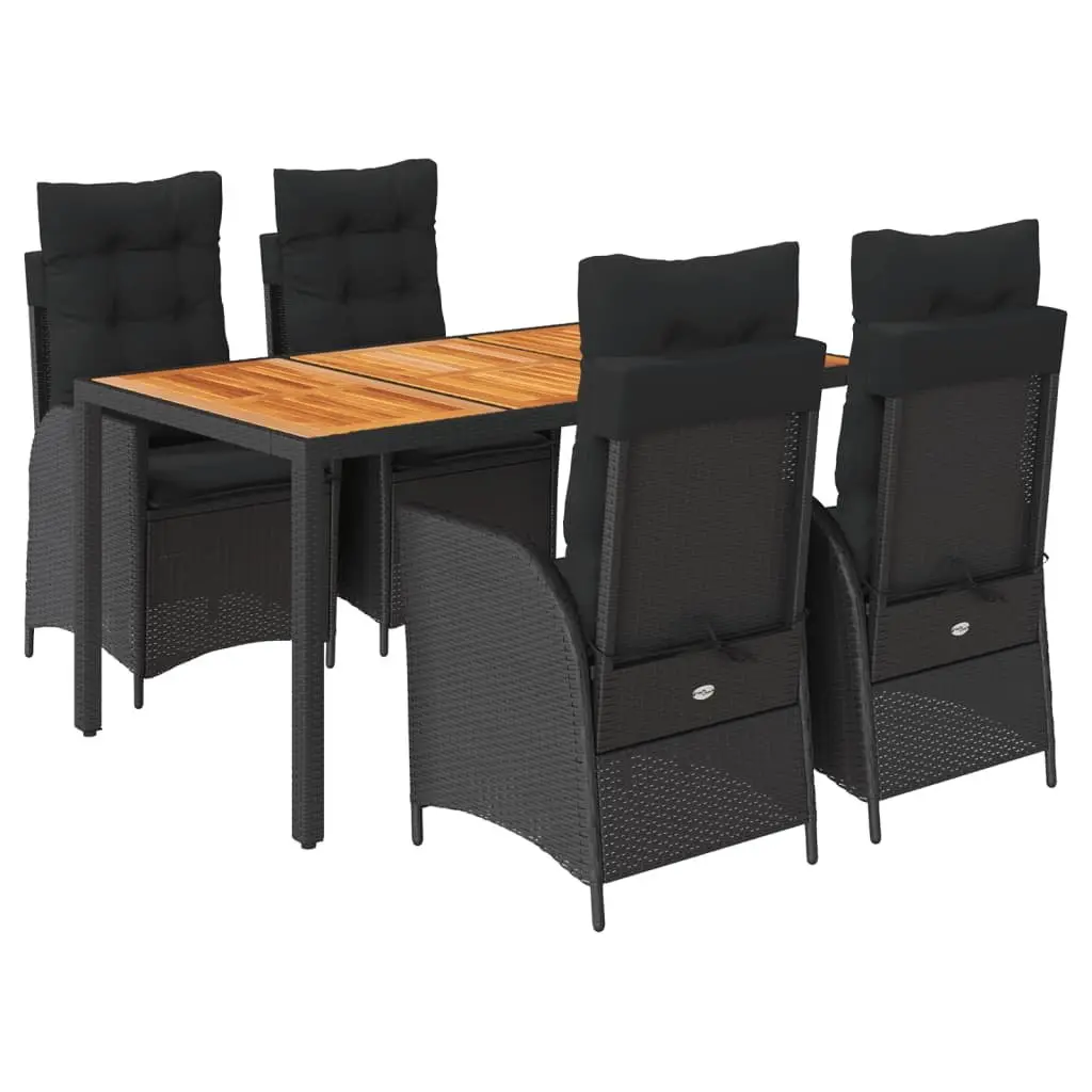 Garden Dining Set 5 Piece Outdoor Patio Furniture with Cushions Black Rattan