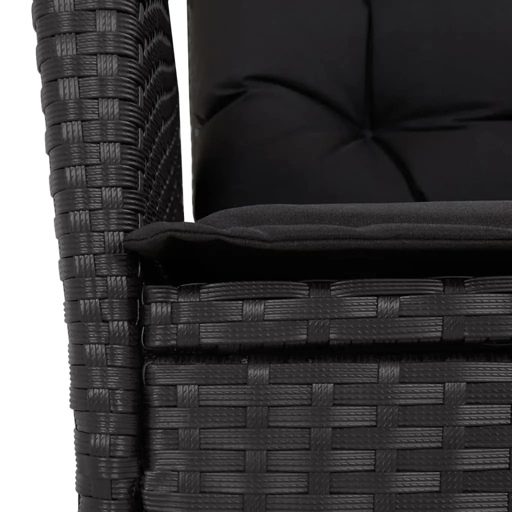 Outdoor Dining Set Black 7 Piece Poly Rattan Table Chair with Cushions