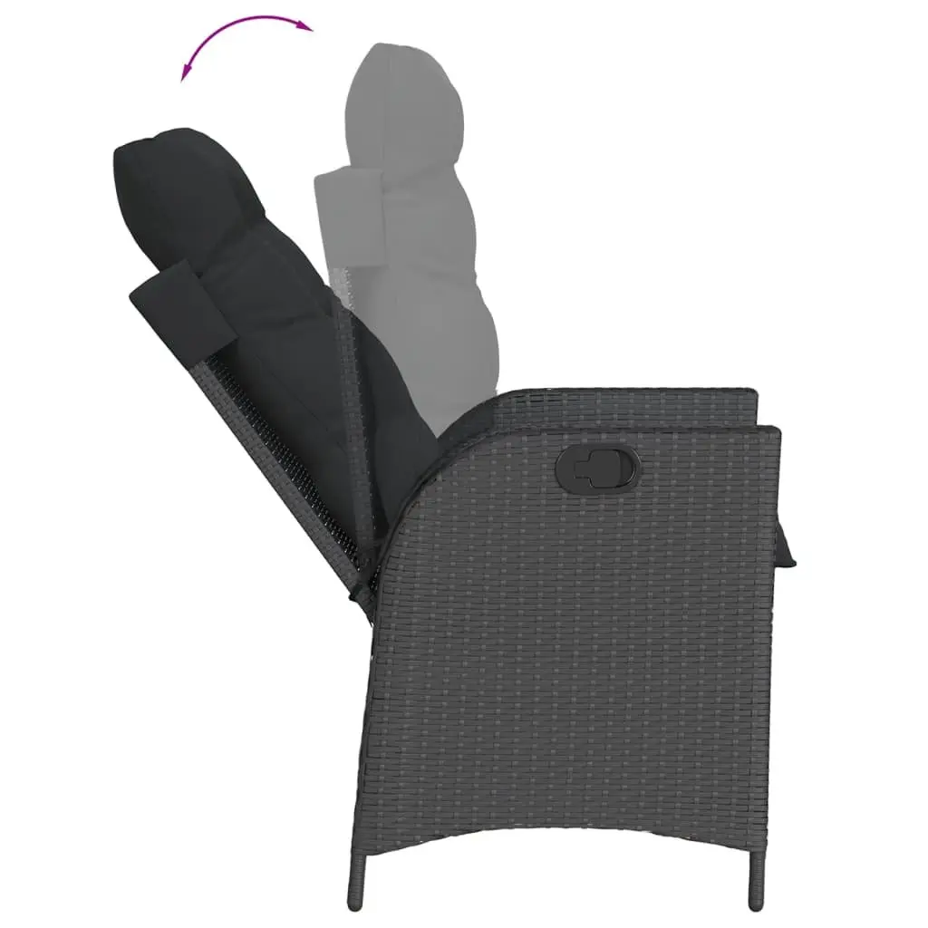 Outdoor Dining Set Black 7 Piece Poly Rattan Table Chair with Cushions