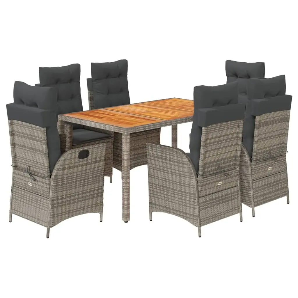 Garden Dining Set 7 Piece Outdoor Furniture with Cushions Grey Rattan