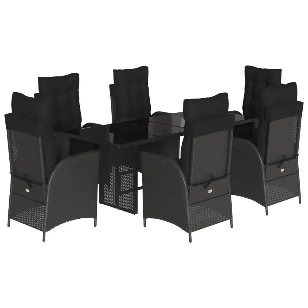 7 Piece Black Rattan Garden Set for Outdoor Dining