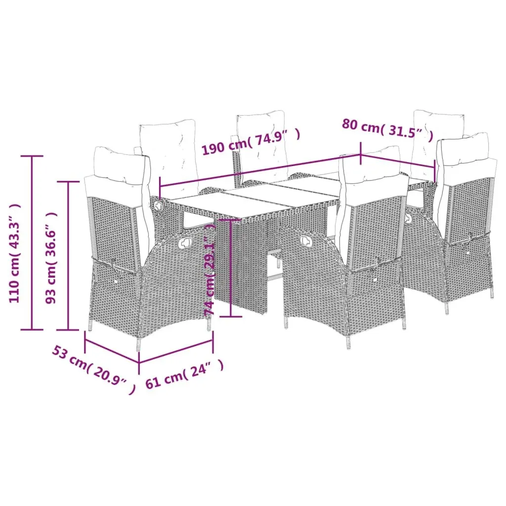 7 Piece Black Rattan Garden Set for Outdoor Dining