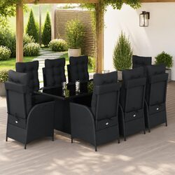 9-Piece Black Poly Rattan Outdoor Set