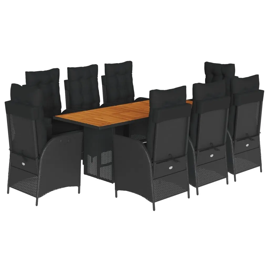 Garden Dining Set 9 Piece Outdoor Furniture Black Poly Rattan with Cushions