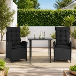 Garden Dining Set 3 Piece Outdoor Furniture Poly Rattan Patio Cushions Black