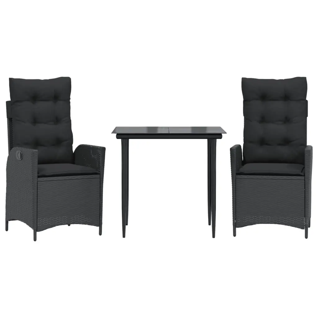 Garden Dining Set Black 3 Piece Outdoor Furniture PE Rattan Cushions
