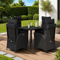 5 Piece Outdoor Dining Set Black Poly Rattan Garden Furniture with Cushions