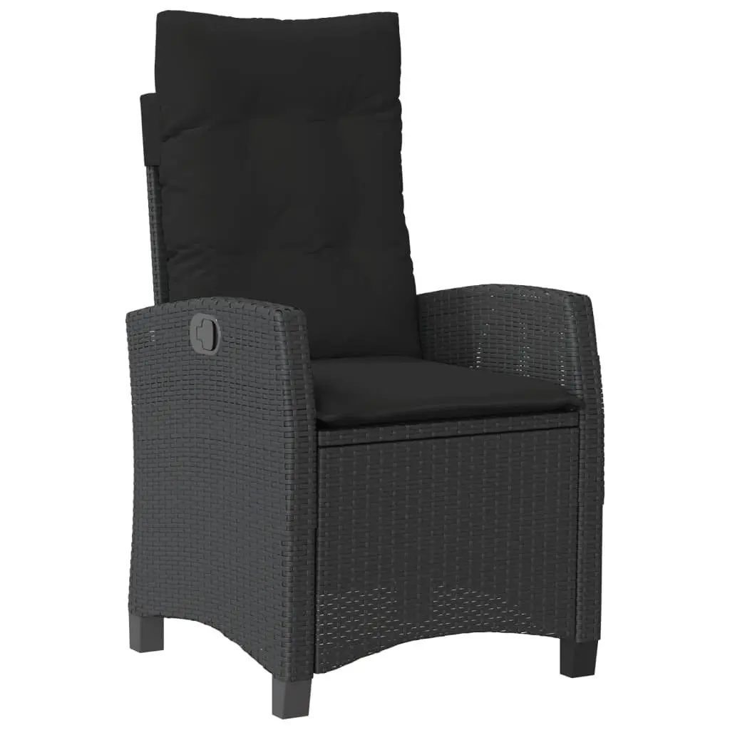 5 Piece Garden Dining Set Black Poly Rattan Adjustable Backrest Tempered Glass Table