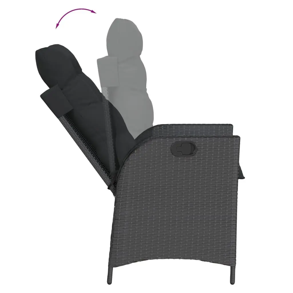 Outdoor Garden Dining Set Black 7 Piece Poly Rattan Furniture with Cushions