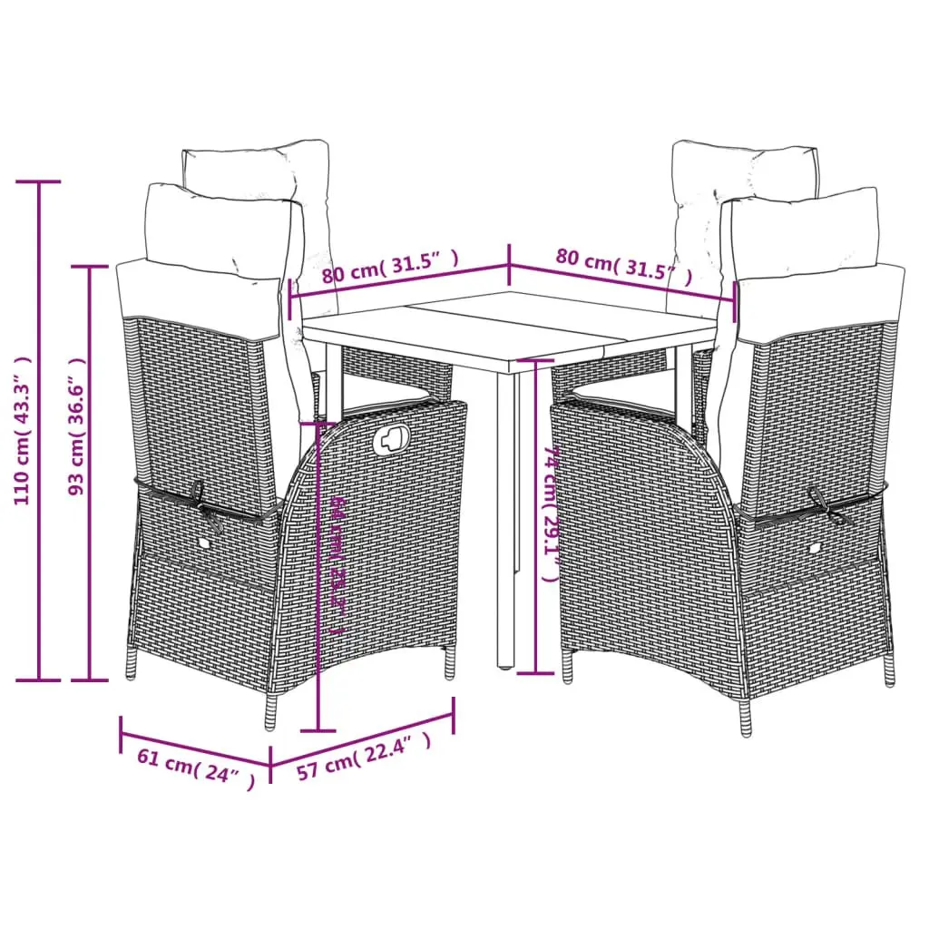 5-Piece Garden Dining Set with Cushions