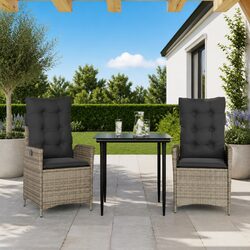 Garden Dining Set 3 Piece Grey Poly Rattan Outdoor Furniture with Cushions