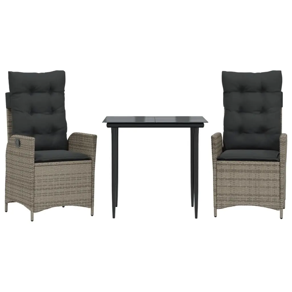 Garden Dining Set Grey 3 Piece Poly Rattan Outdoor Furniture with Cushions