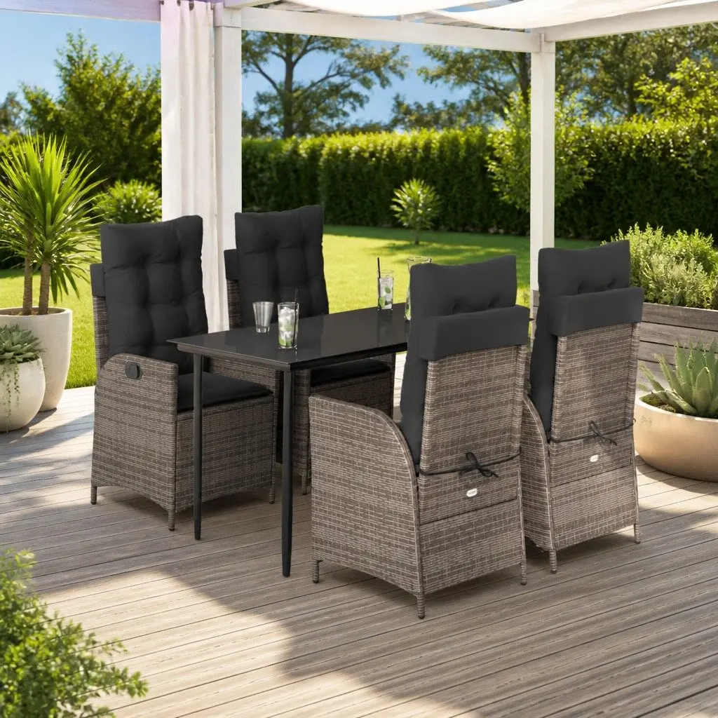 Garden Dining Set 5 Piece Outdoor Furniture Grey Poly Rattan with Cushions