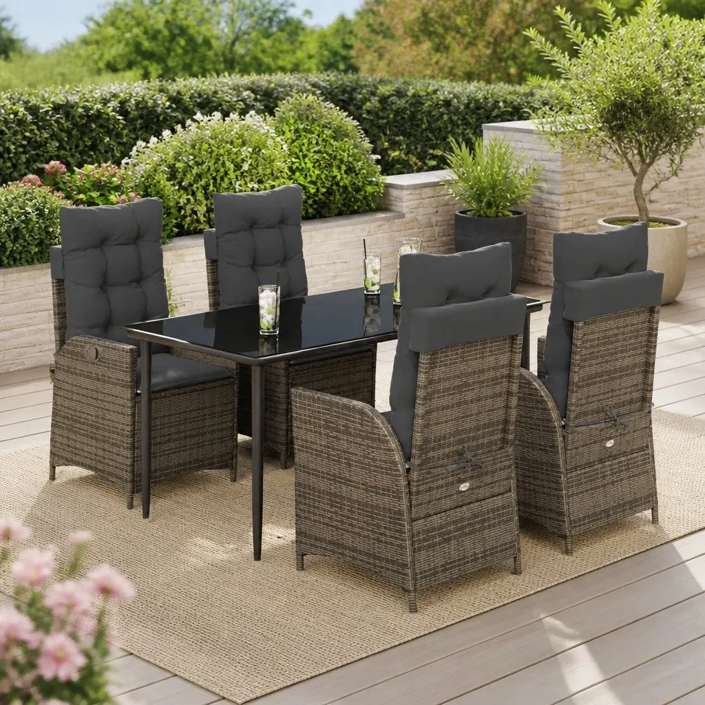 Garden Dining Set Grey 5 Piece Outdoor Furniture Poly Rattan Chair Table Patio