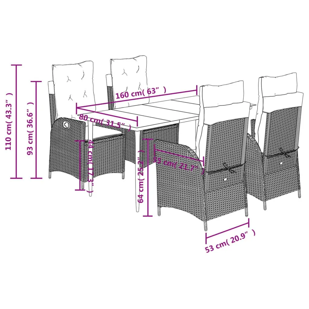 Garden Dining Set Grey 5 Piece Outdoor Furniture Poly Rattan Chair Table Patio