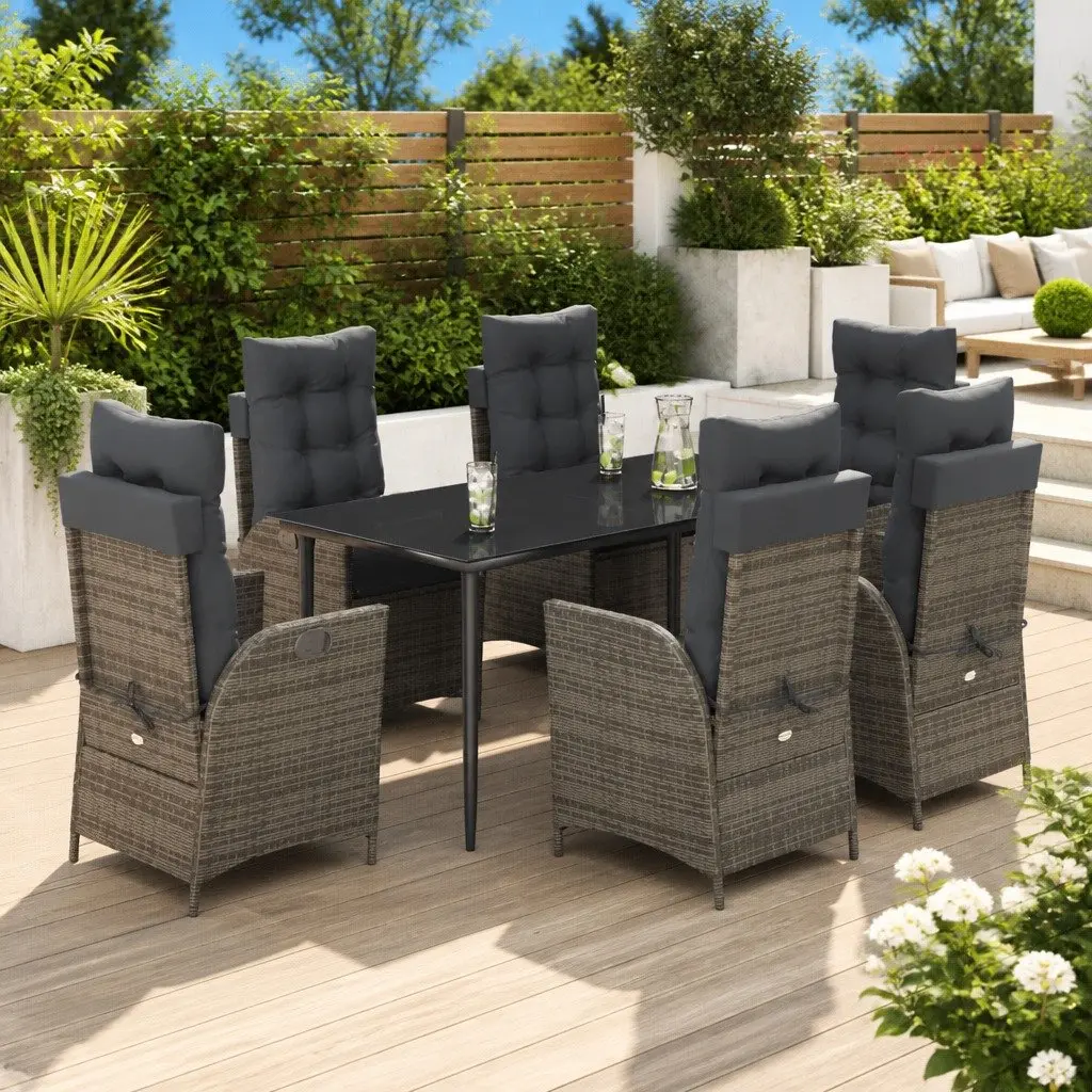 Garden Dining Set Grey 7 Piece Outdoor Furniture Poly Rattan with Cushions