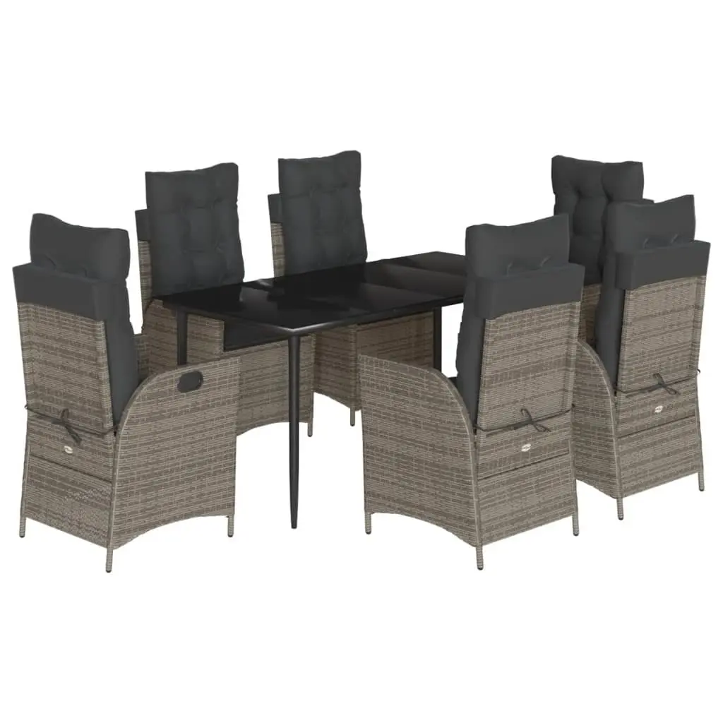 Garden Dining Set Grey 7 Piece Outdoor Furniture Poly Rattan with Cushions