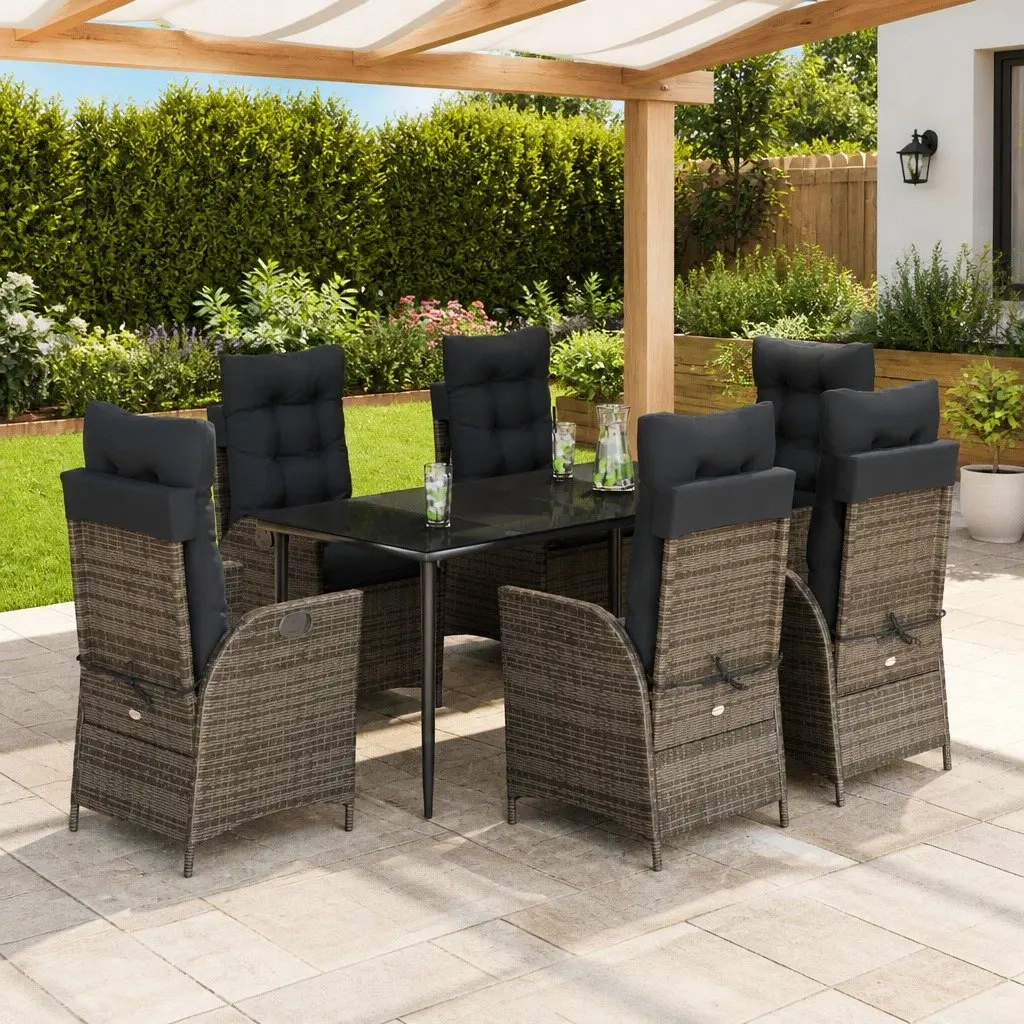 Garden Dining Set 7 Piece Outdoor Furniture Grey Poly Rattan Table Chairs