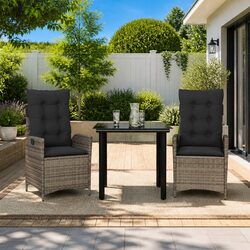 Garden Dining Set 3 Piece Outdoor Furniture Grey Poly Rattan with Cushions