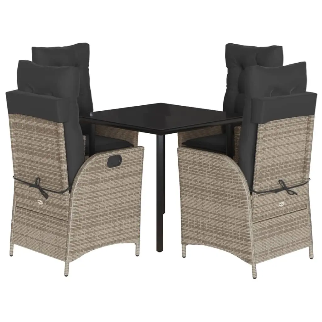 Garden Dining Set 5 Piece Outdoor Furniture with Cushions Grey Poly Rattan Patio