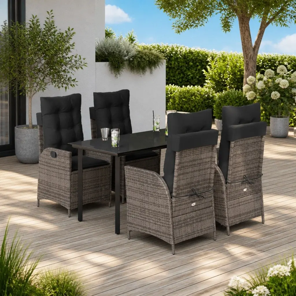 Garden Dining Set Grey 5 Piece Outdoor Furniture Adjustable Backrest Padded Cushions