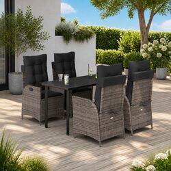 Garden Dining Set 5 Piece Outdoor Furniture Grey Poly Rattan Table Chairs