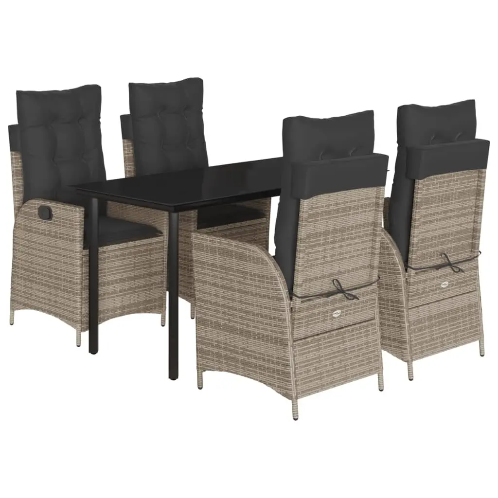 Garden Dining Set Grey 5 Piece Outdoor Furniture Adjustable Backrest Padded Cushions