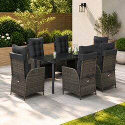 7 Piece Garden Dining Set Grey Poly Rattan Outdoor Furniture Patio Table Chairs
