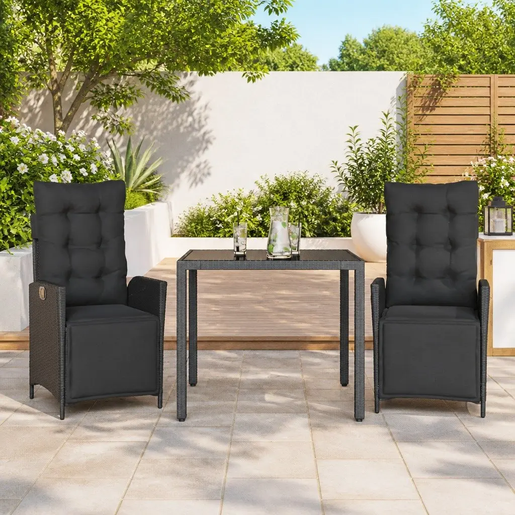 Outdoor Garden Dining Set Black 3 Piece Cushioned Furniture