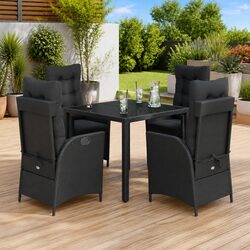 5 Piece Garden Dining Set Black Poly Rattan Chair Table Outdoor Patio Furniture