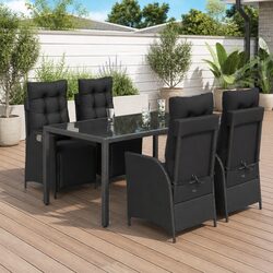 Outdoor Garden Dining Set 5 Piece Black Poly Rattan Furniture Patio Table Chairs
