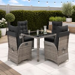 5 Piece Garden Dining Set with Grey Cushions: Simple & Stylish