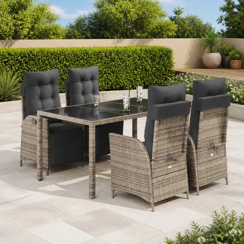 Garden Dining Set Grey 5 Piece Outdoor Furniture Rattan Chairs Table Adjustable Backrest