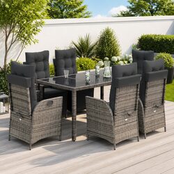 7 Piece Garden Dining Set Outdoor Furniture Grey Poly Rattan Chair Table