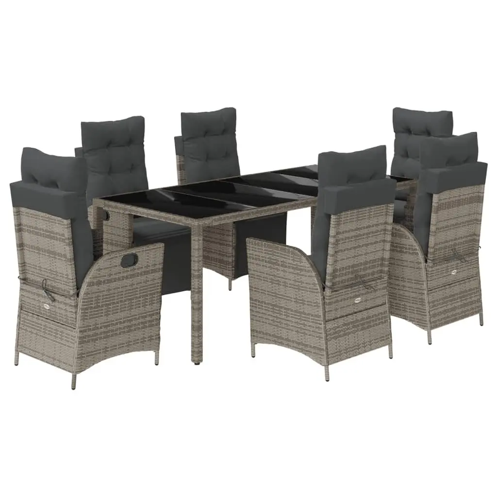 Garden Dining Set 7 Piece Outdoor Furniture with Cushions Grey Poly Rattan