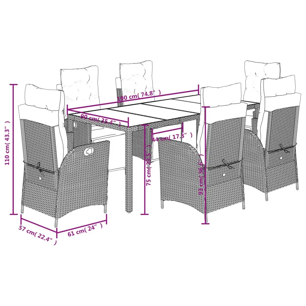 Garden Dining Set 7 Piece Outdoor Furniture with Cushions Grey Poly Rattan