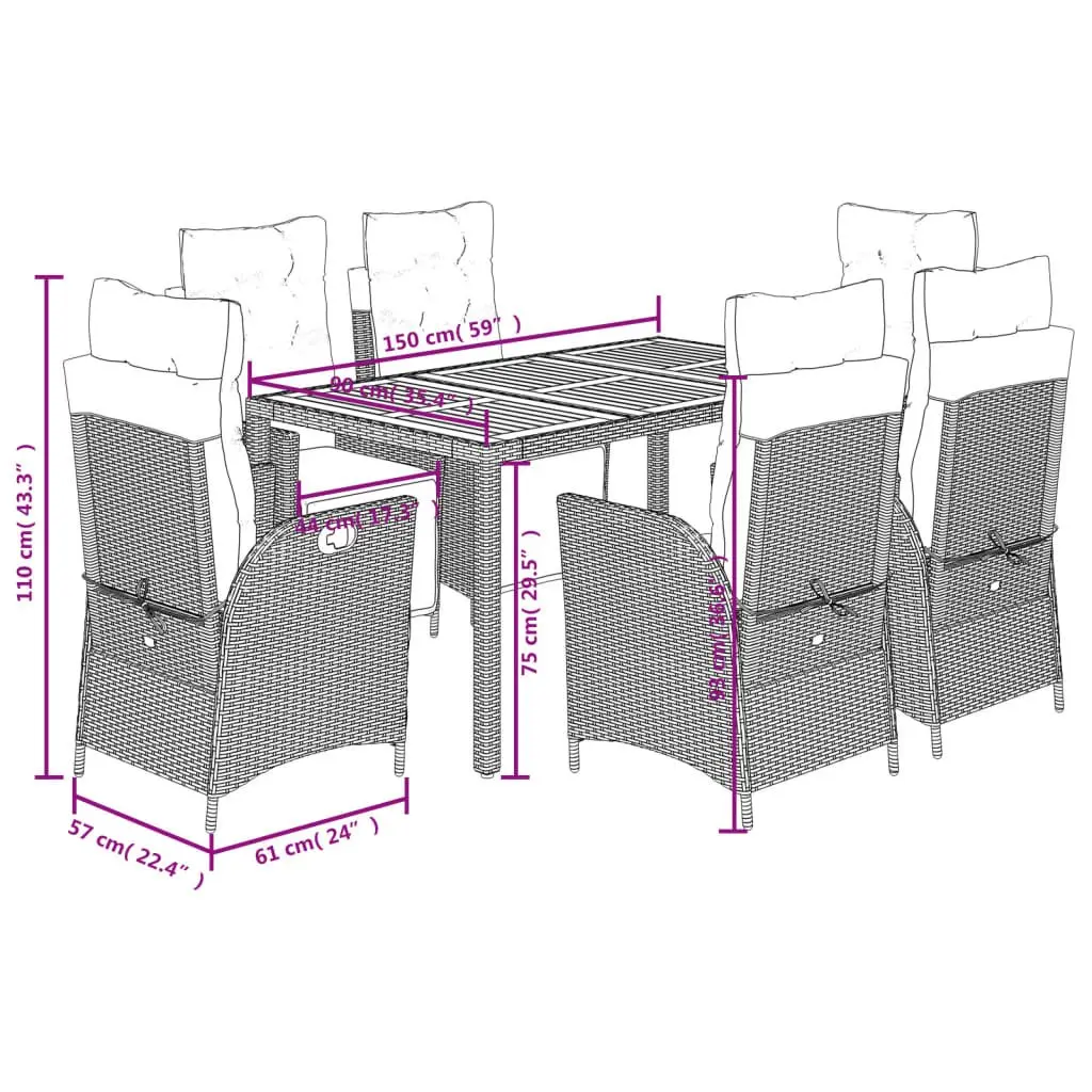 Garden Dining Set 7 Piece Outdoor Patio Furniture Grey Poly Rattan with Cushions