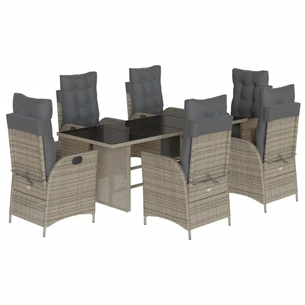 Garden Dining Set 7 Piece Outdoor Furniture Grey Poly Rattan with Cushions Patio
