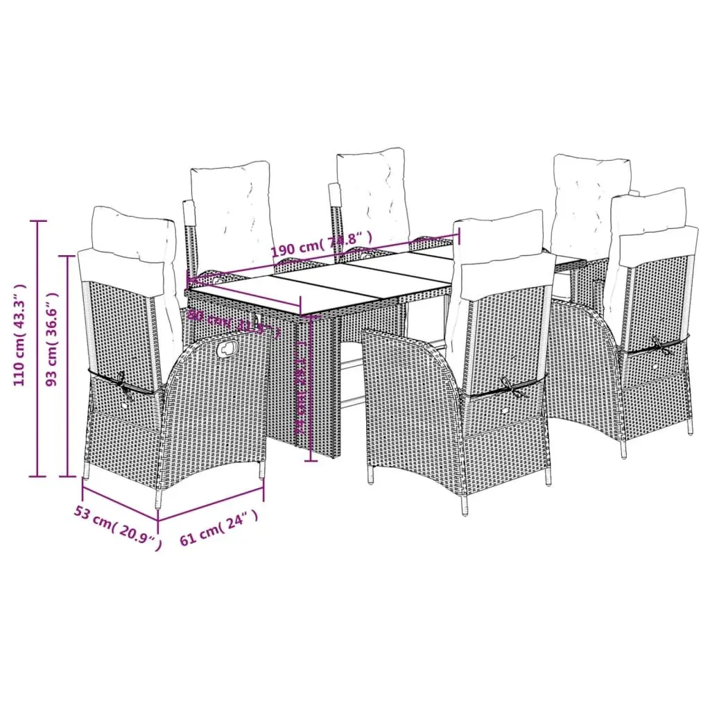 Garden Dining Set 7 Piece Outdoor Furniture Grey Poly Rattan with Cushions Patio