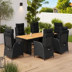 7 Piece Garden Dining Set Outdoor Furniture Black PE Rattan Chairs Table