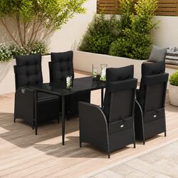 Outdoor Dining Set 5 Piece Garden Furniture Black Poly Rattan with Cushions