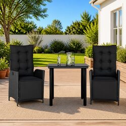 Black 3-Piece Garden Dining Set with Cushions