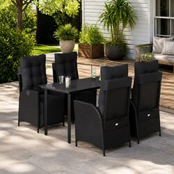 Garden Dining Set 5 Piece Outdoor Furniture Black Poly Rattan with Cushions