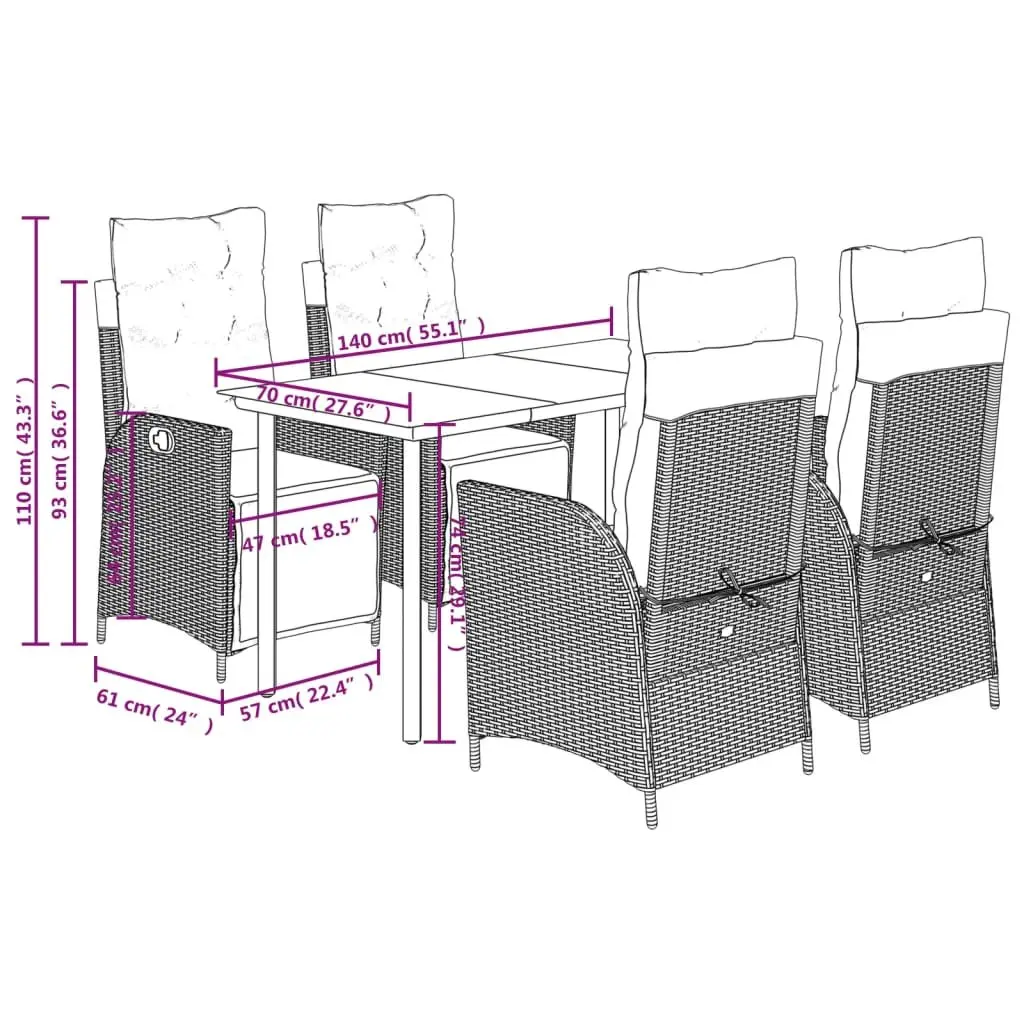 Garden Dining Set 5 Piece Outdoor Furniture Black Poly Rattan with Cushions